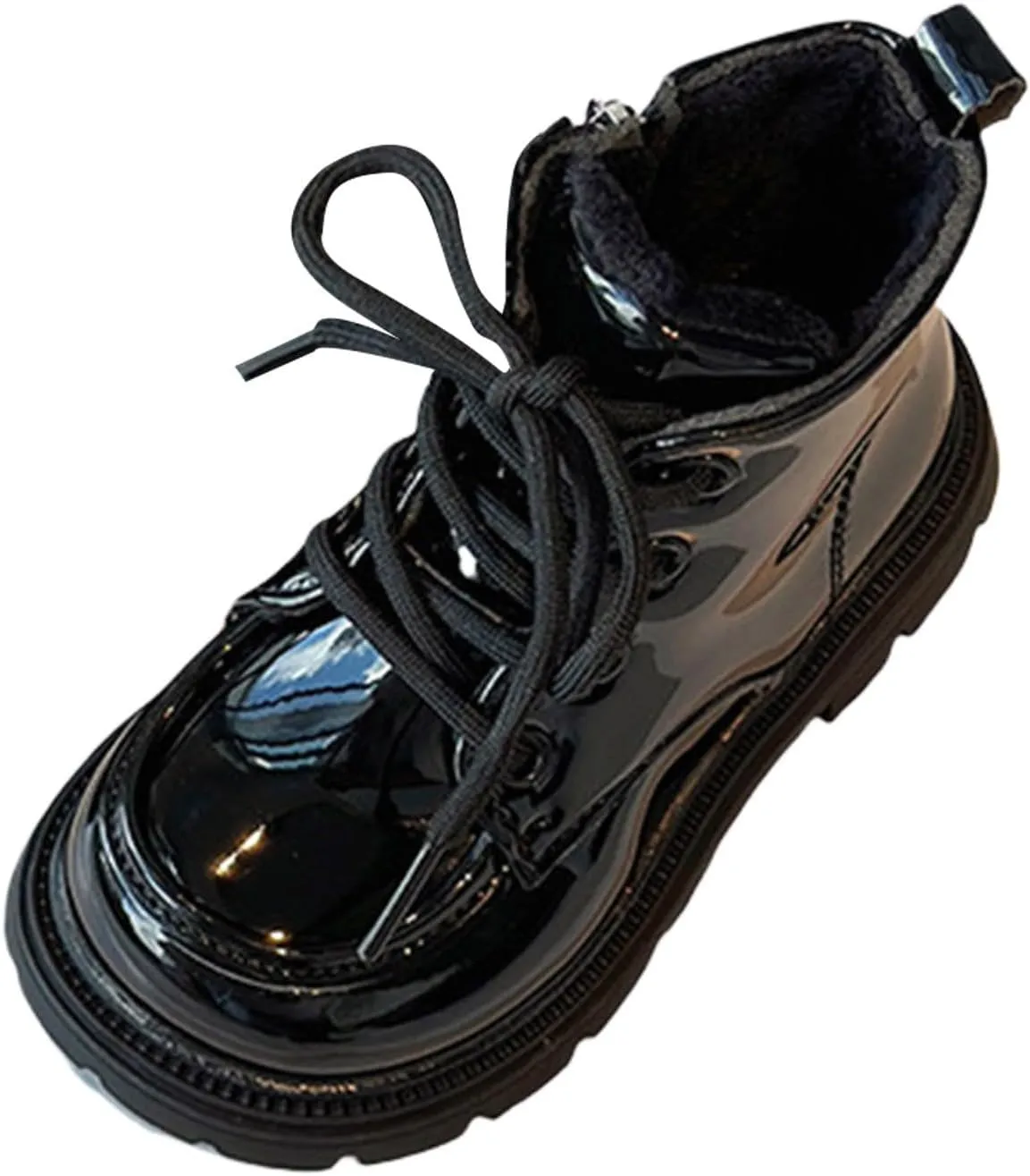 2 to 11 Years Girls Winter Fleece Lined Leather Ankle Boots Water-Proof Lace-up Zip Soft Sole Wide Girls Size 13 Boots