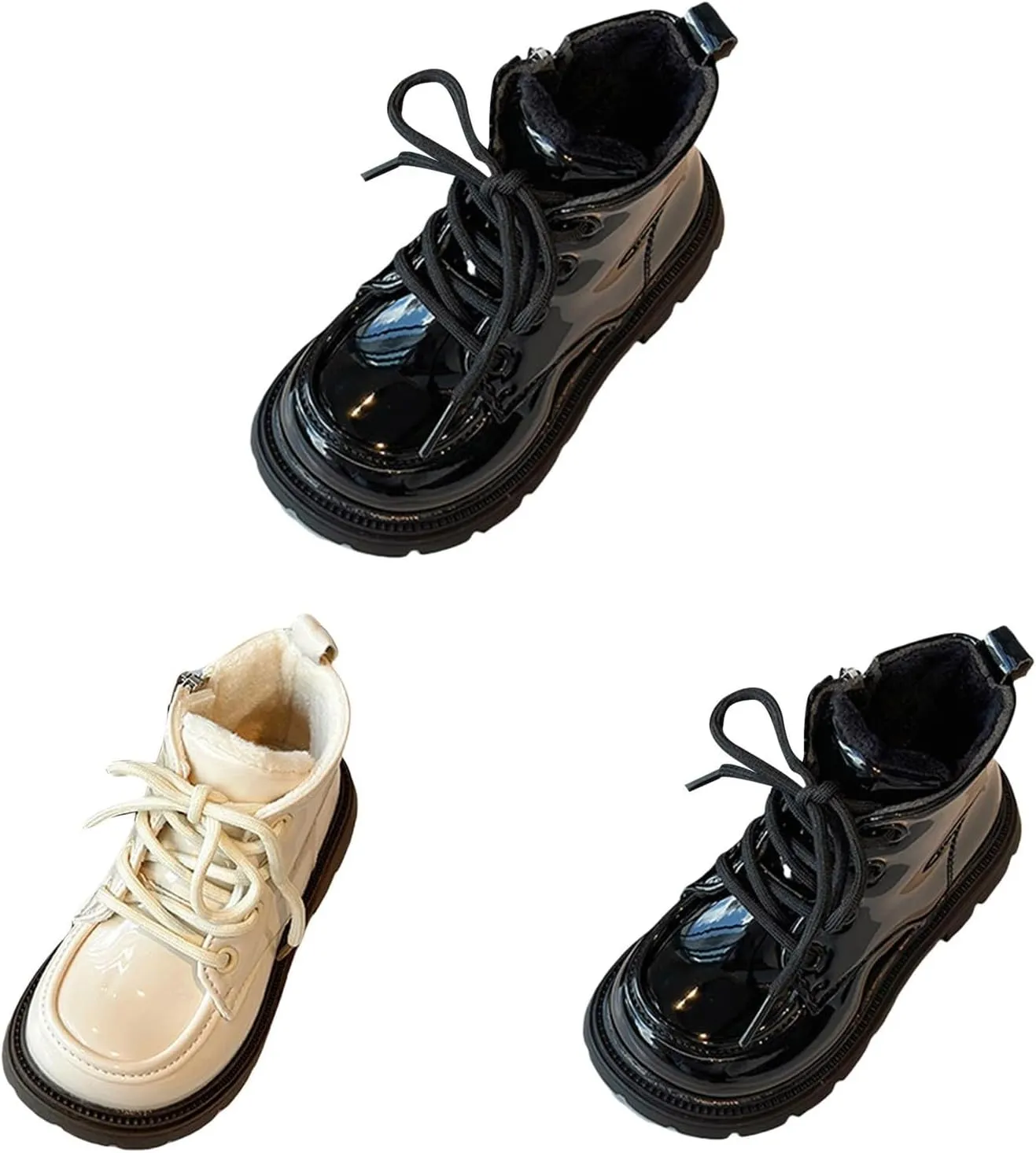 2 to 11 Years Girls Winter Fleece Lined Leather Ankle Boots Water-Proof Lace-up Zip Soft Sole Wide Girls Size 13 Boots