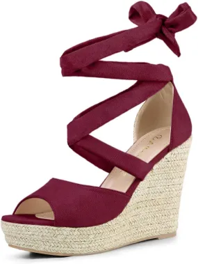 Allegra K Women's Lace Up Espadrilles Platform Platform Wedges Sandals