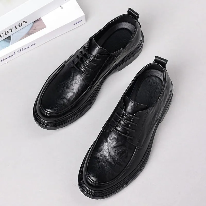 Casual Business Oxford Dress Shoes for Men Men's Genuine Leather Platform Slip-On Derby Comfortable & Light-Weight