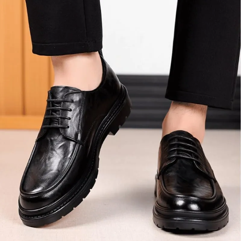 Casual Business Oxford Dress Shoes for Men Men's Genuine Leather Platform Slip-On Derby Comfortable & Light-Weight
