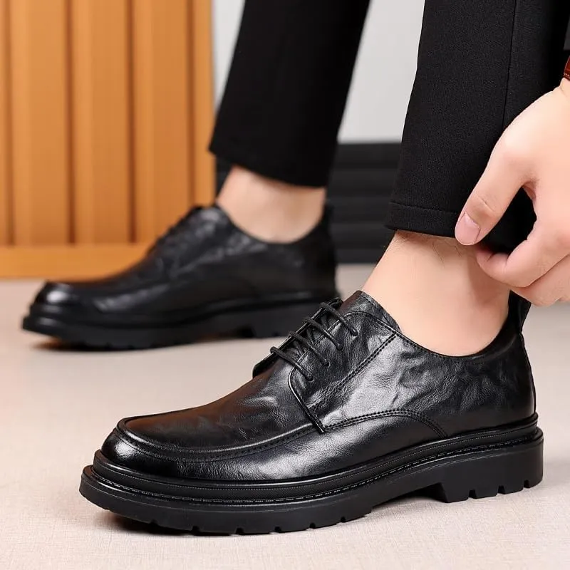 Casual Business Oxford Dress Shoes for Men Men's Genuine Leather Platform Slip-On Derby Comfortable & Light-Weight