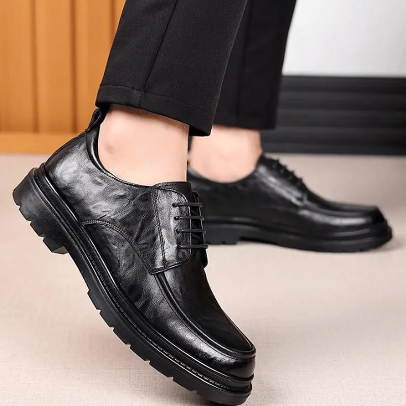 Casual Business Oxford Dress Shoes for Men Men's Genuine Leather Platform Slip-On Derby Comfortable & Light-Weight