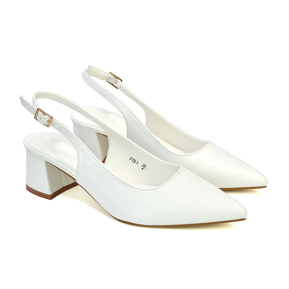 Devon Low Block Heel Slingback Pointed Toe Shoes in Red Patent