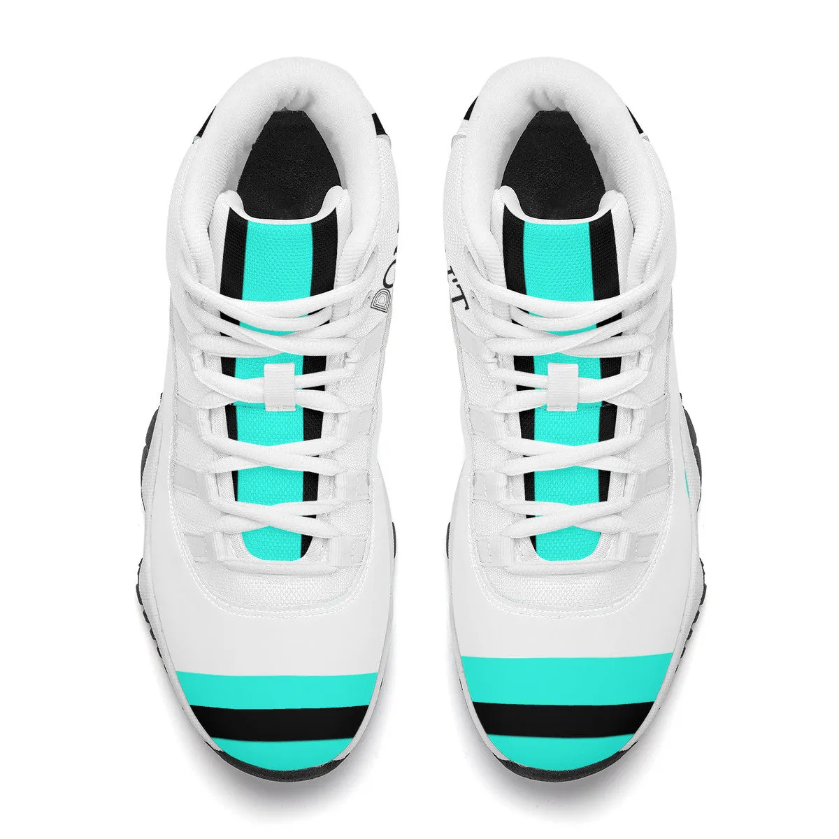 DONT D4X Black  Logo ,Teal,Black Stripes & White High Top Air Retro Sneakers - White
