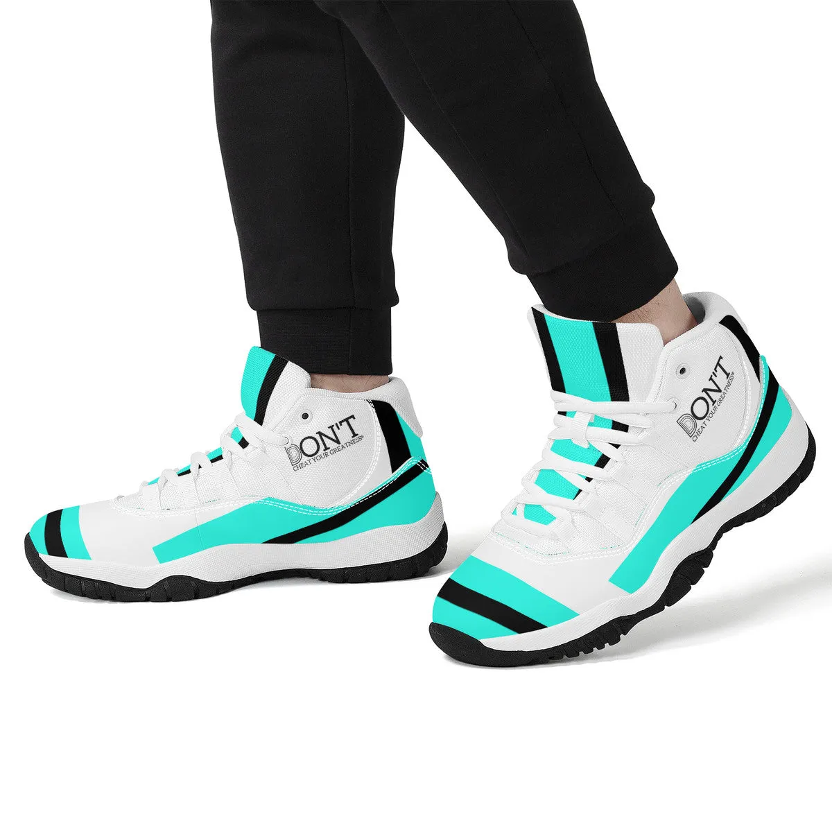 DONT D4X Black  Logo ,Teal,Black Stripes & White High Top Air Retro Sneakers - White