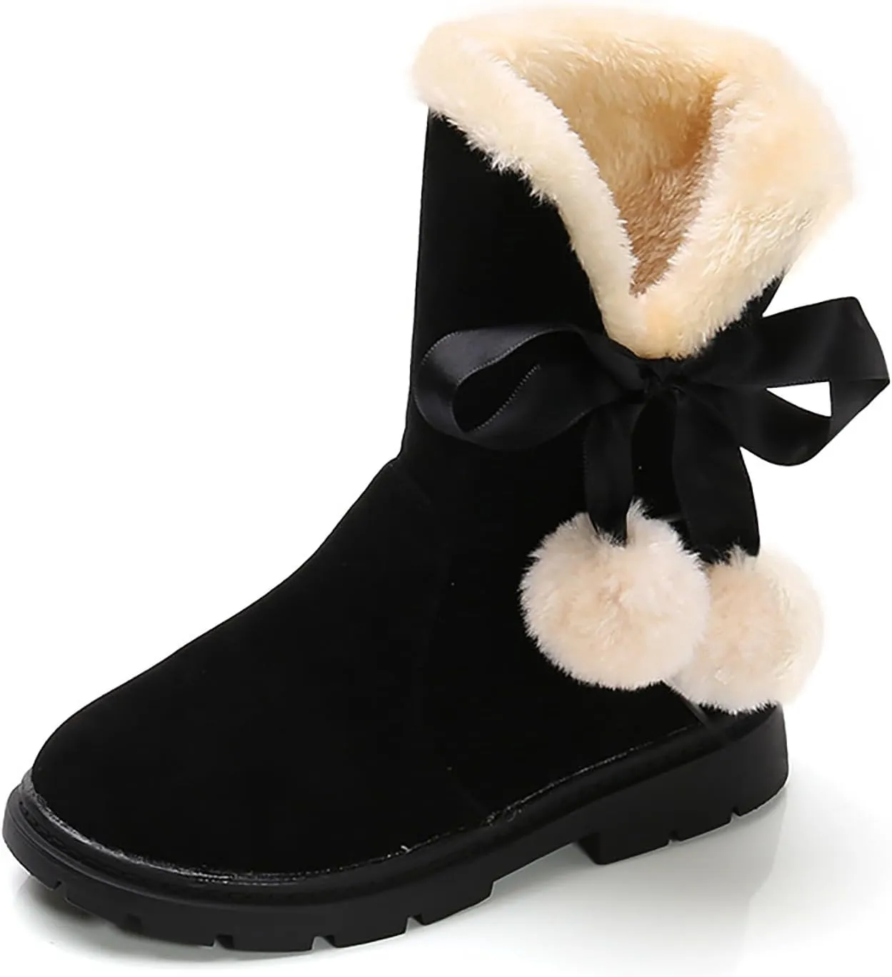 Girls Winter Warm  Boots Mid-Calf Bowknot Princess Booties Kids Lightweight Soft Plush Velvet Snow Shoes