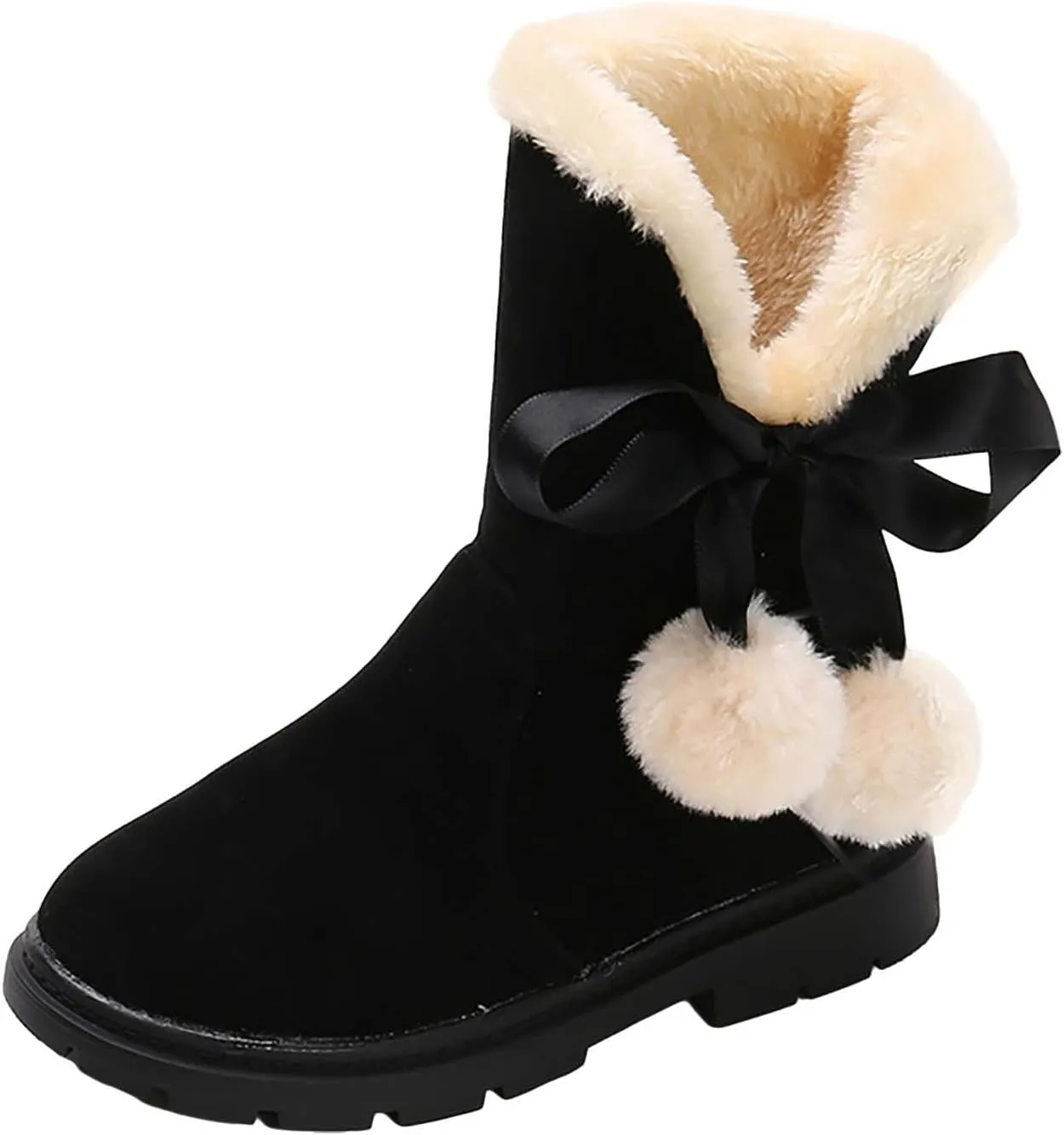 Girls Winter Warm  Boots Mid-Calf Bowknot Princess Booties Kids Lightweight Soft Plush Velvet Snow Shoes