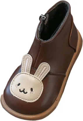 Infant Toddler Girls Cute Rabbit Platform Ankle Boots Round Wide Toe Leather Fleece Warm Non Slip Lined Snow Shoes