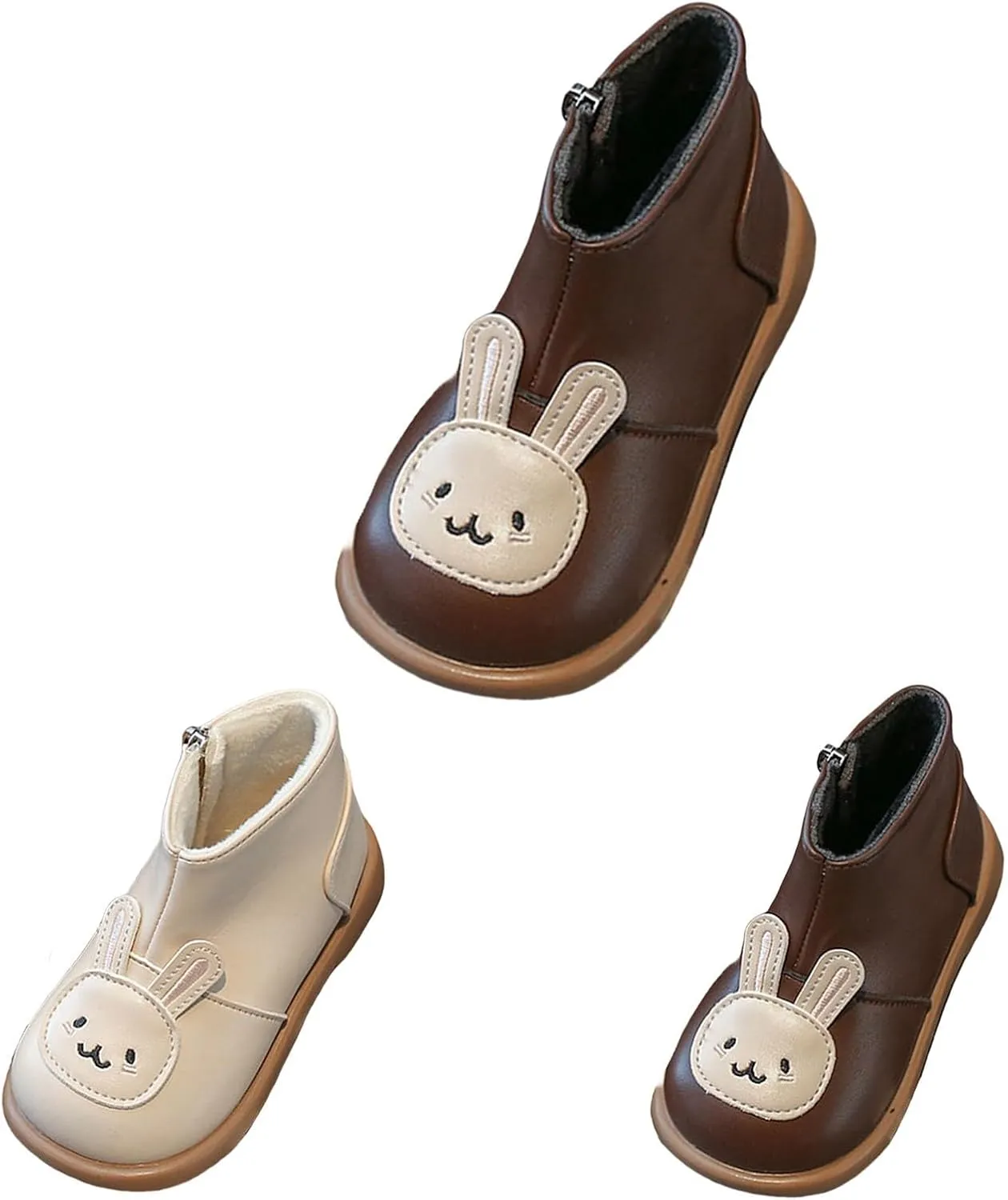 Infant Toddler Girls Cute Rabbit Platform Ankle Boots Round Wide Toe Leather Fleece Warm Non Slip Lined Snow Shoes