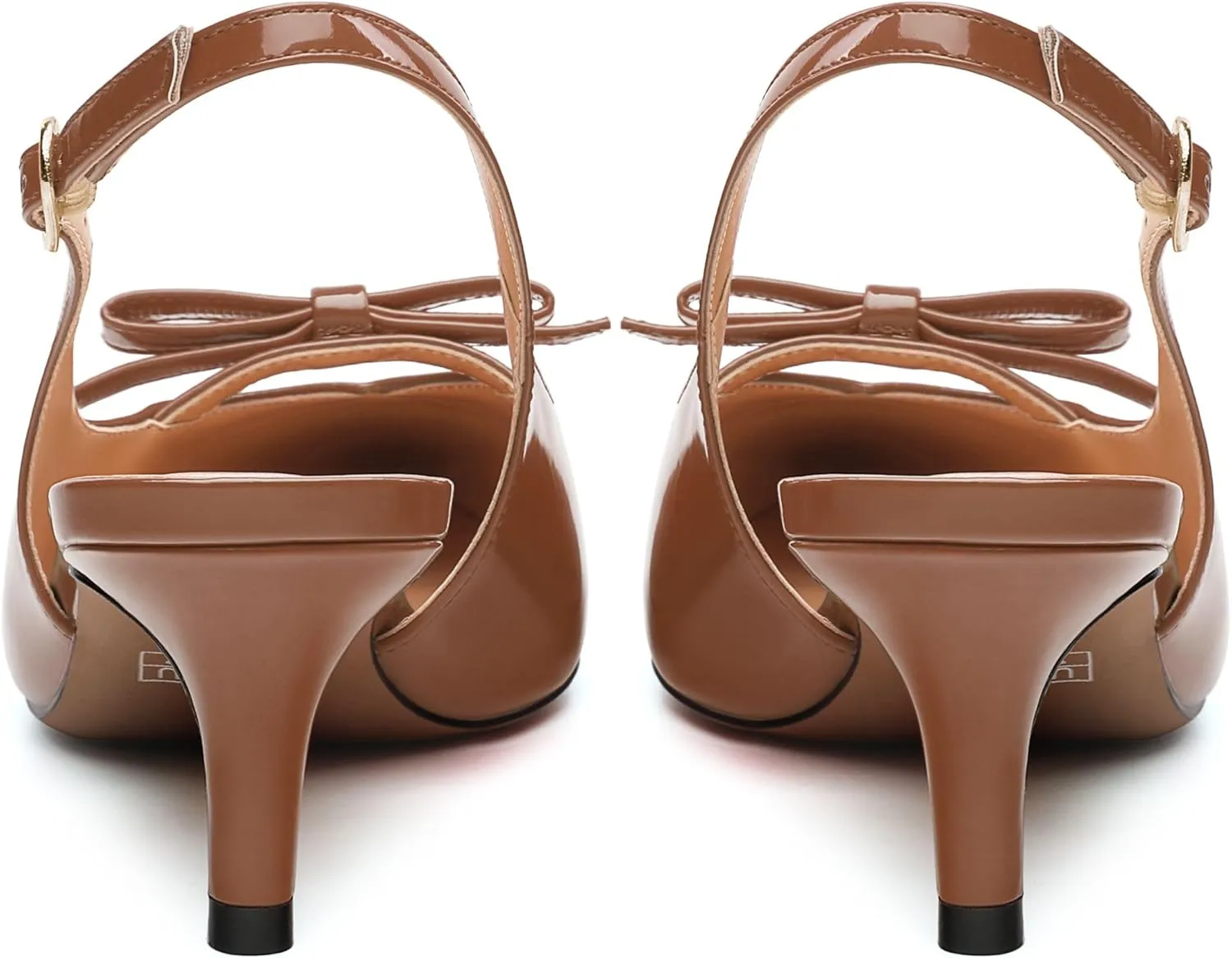 Kitten Heels for Women with Bow, Womens Slingback Low Heels, Closed Pointed Toe Patent Pumps Shoes for Dress Work Office Casual 2 Inch