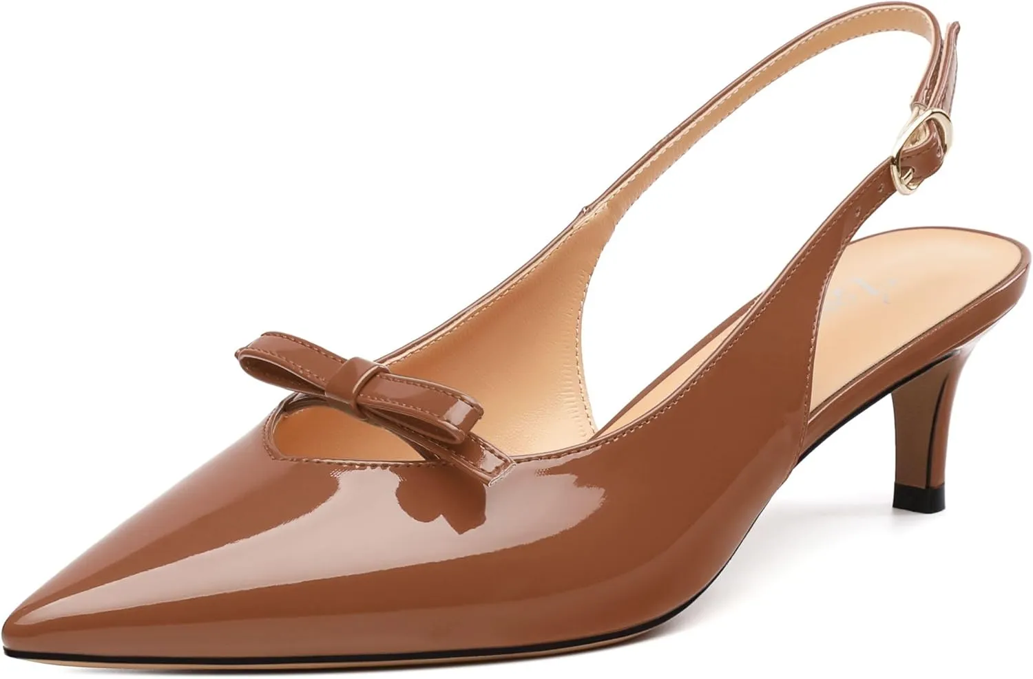 Kitten Heels for Women with Bow, Womens Slingback Low Heels, Closed Pointed Toe Patent Pumps Shoes for Dress Work Office Casual 2 Inch