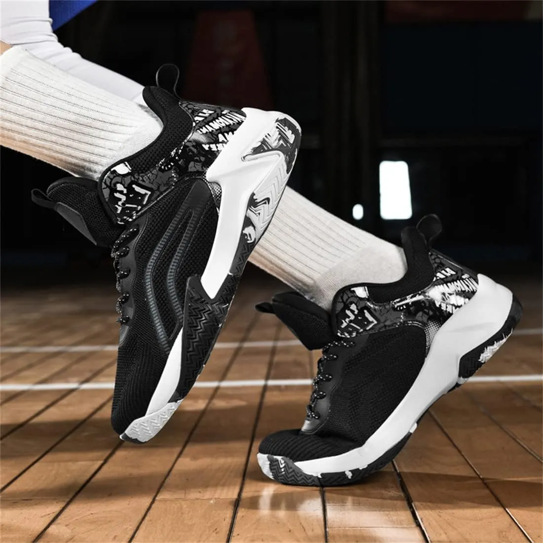 Mens Basketball Trainers, Non-Slip Big Size Basketball Fitness Sneakers Lightweight Running Walking Shoes for Men