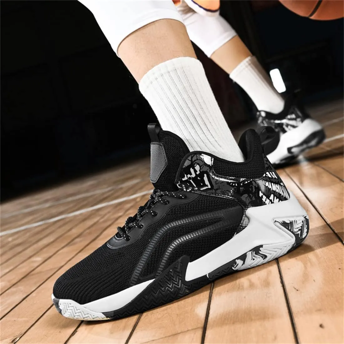 Mens Basketball Trainers, Non-Slip Big Size Basketball Fitness Sneakers Lightweight Running Walking Shoes for Men