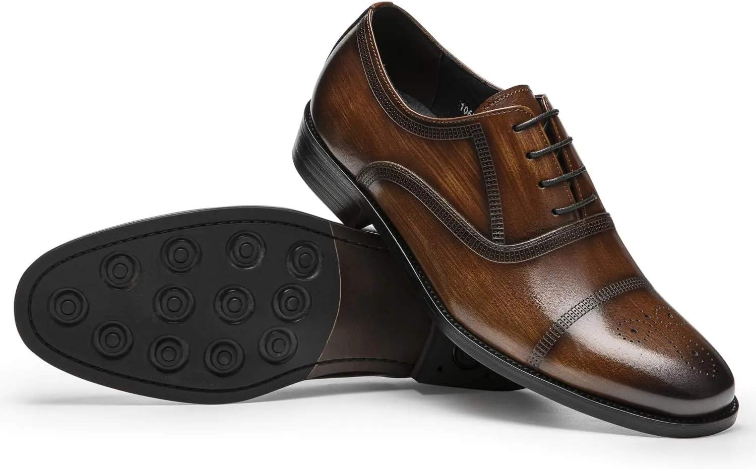 Mens Dress Shoes - Semi-Brogue Oxfords in Genuine Leather | Cap Toe Dress Shoes