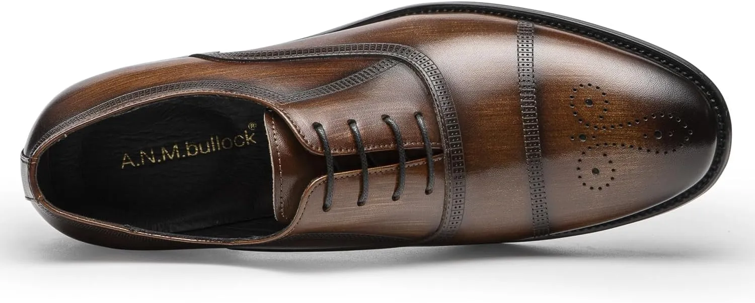 Mens Dress Shoes - Semi-Brogue Oxfords in Genuine Leather | Cap Toe Dress Shoes