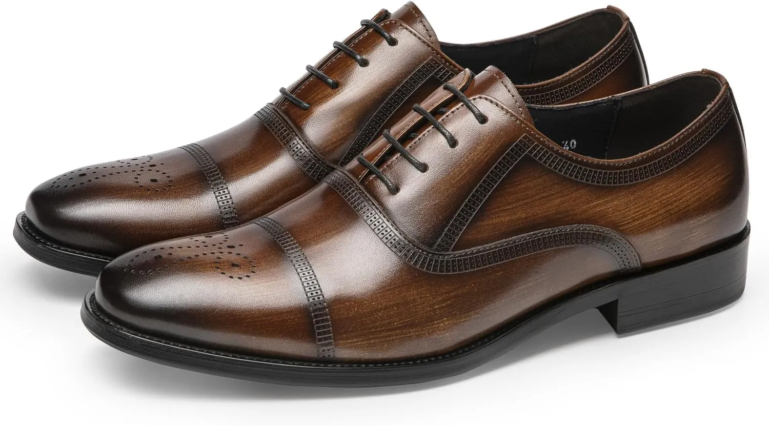 Mens Dress Shoes - Semi-Brogue Oxfords in Genuine Leather | Cap Toe Dress Shoes