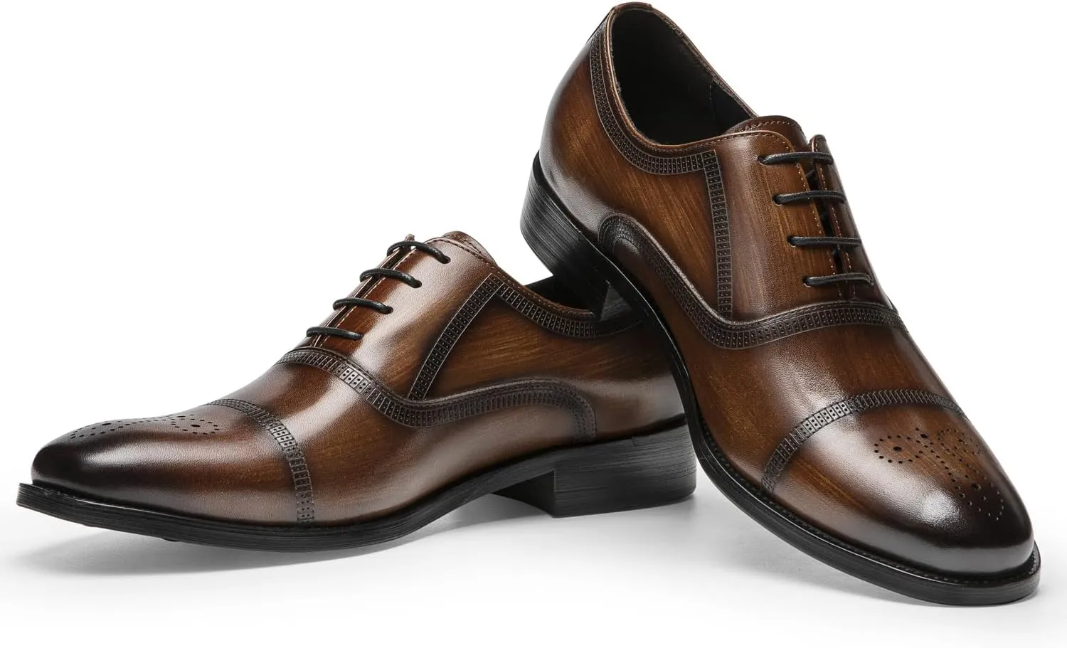 Mens Dress Shoes - Semi-Brogue Oxfords in Genuine Leather | Cap Toe Dress Shoes