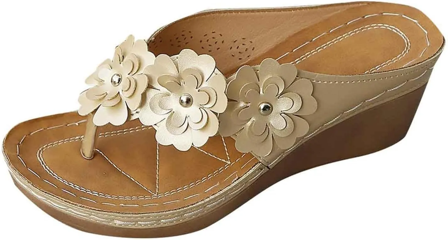 Orthopedic Sandals for Women Summer Dressy Wide Width Flip Flops Comfortable Slip on Slippers Beach Walking Shoes Platform Sandals