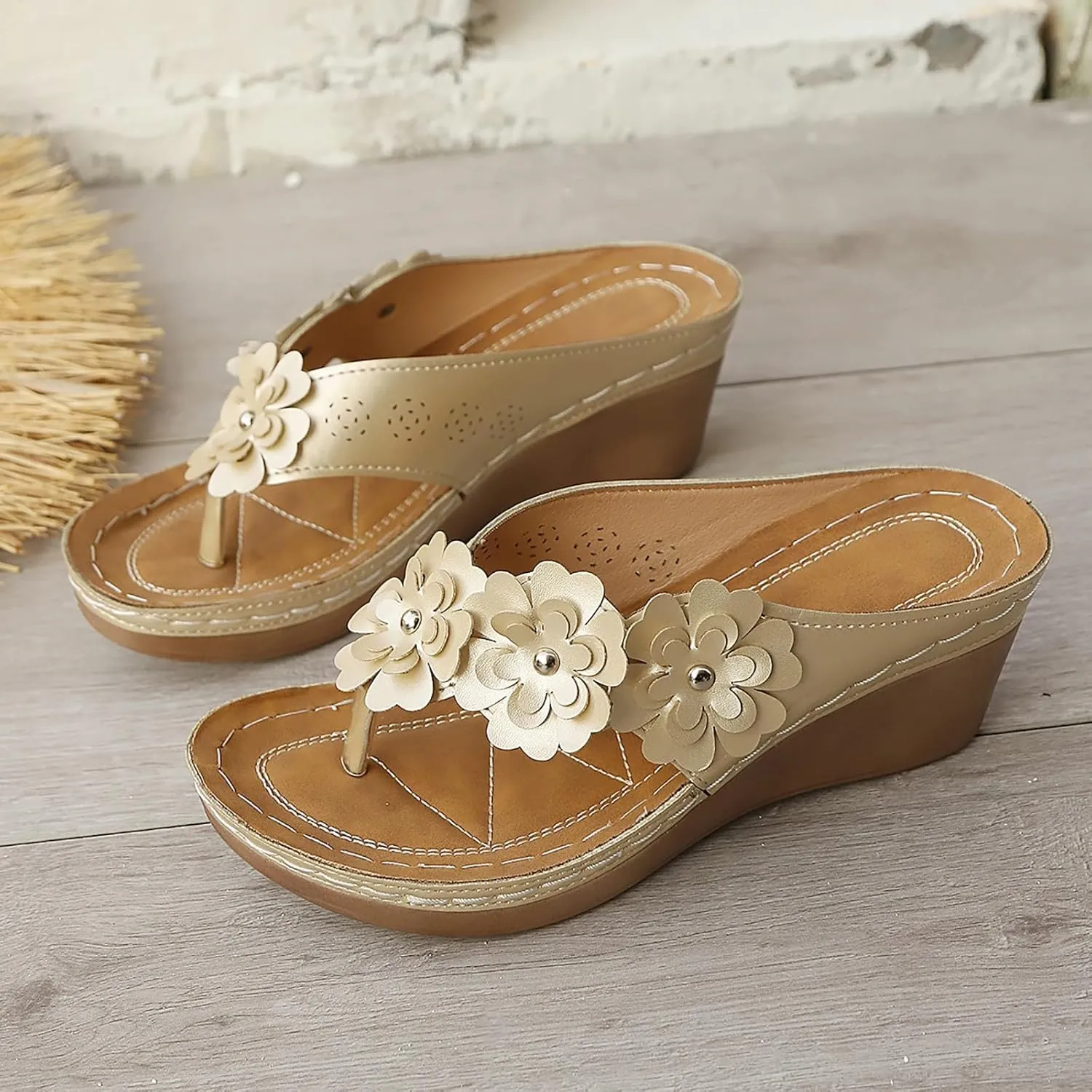 Orthopedic Sandals for Women Summer Dressy Wide Width Flip Flops Comfortable Slip on Slippers Beach Walking Shoes Platform Sandals