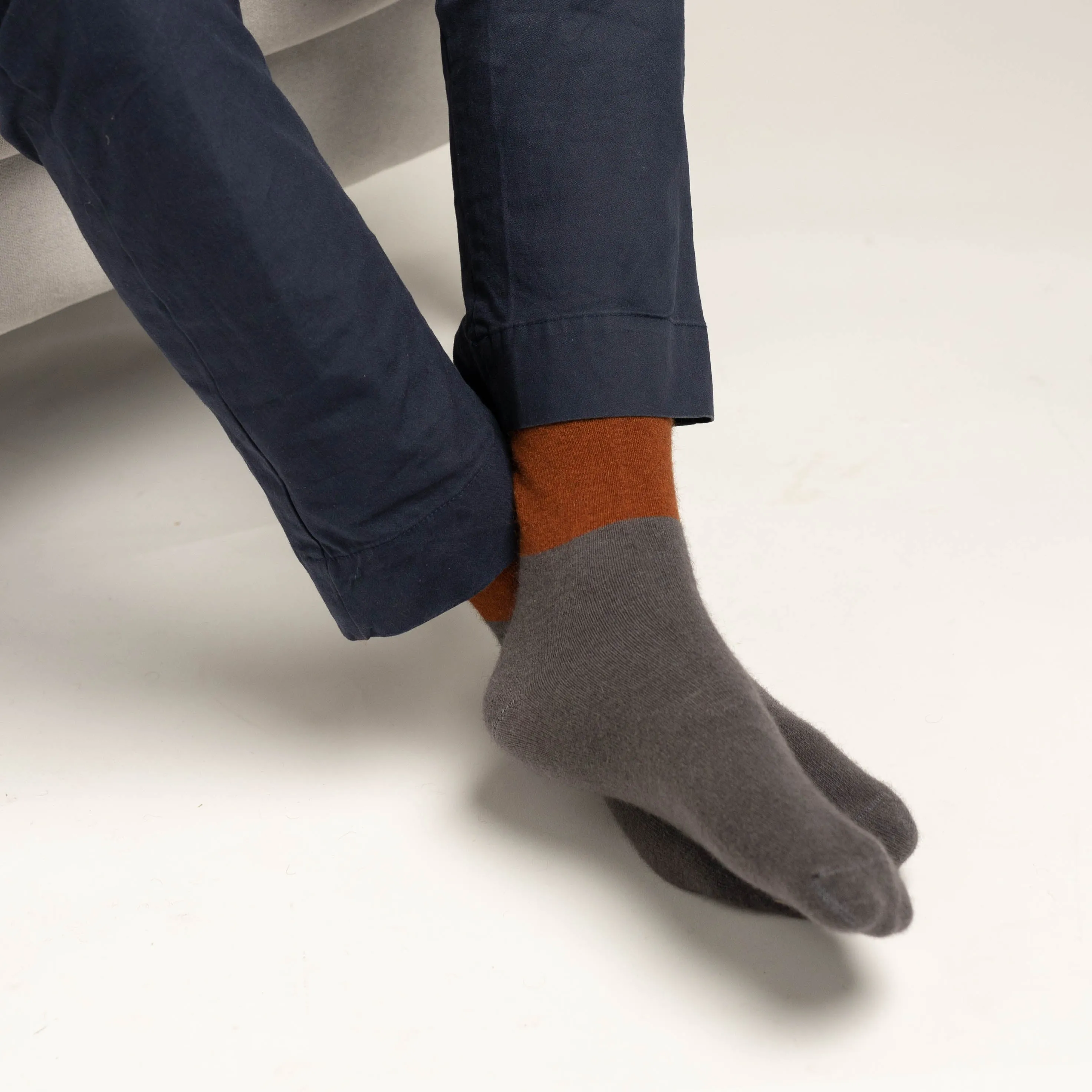 Possum Merino Wool DUNEDIN Double Color Socks, Leather Brown   Poppy Seed Men