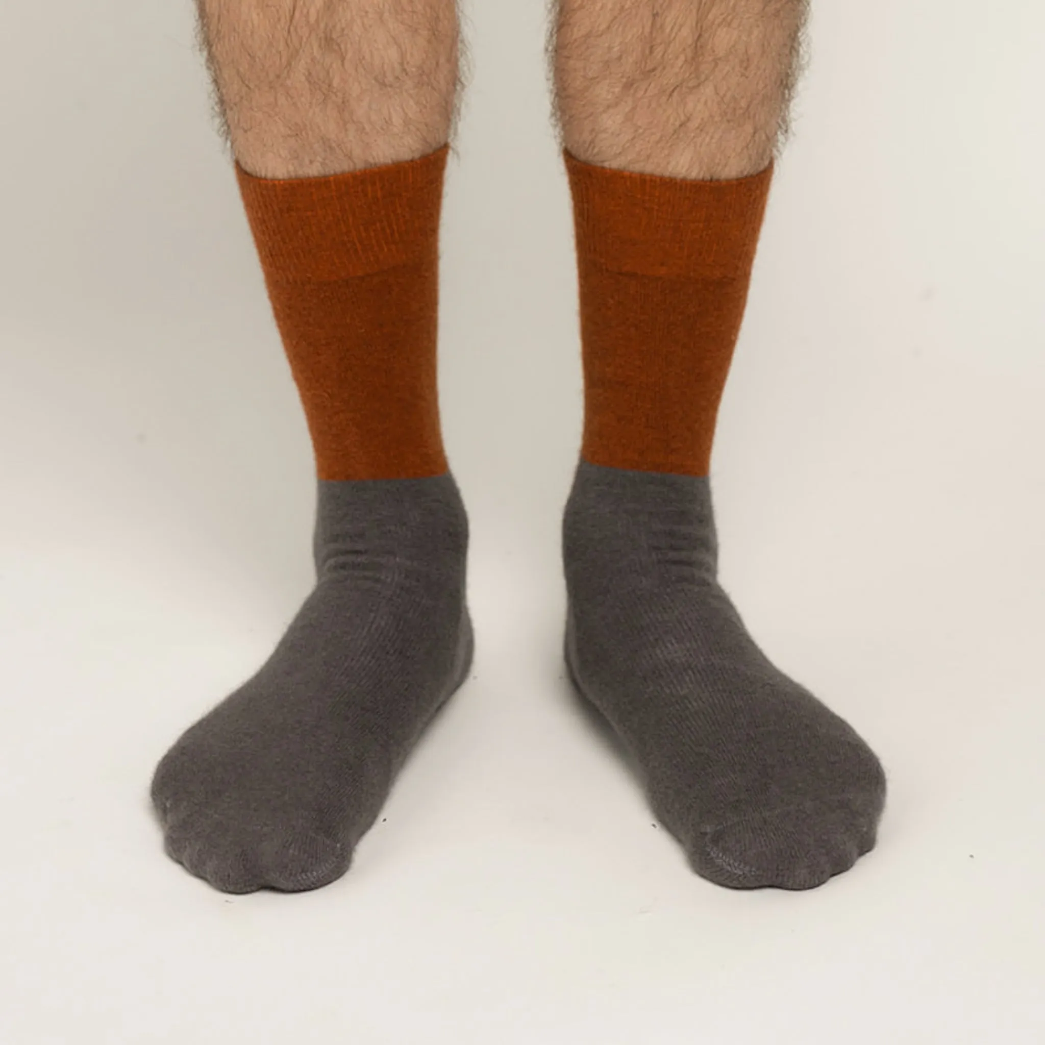 Possum Merino Wool DUNEDIN Double Color Socks, Leather Brown   Poppy Seed Men
