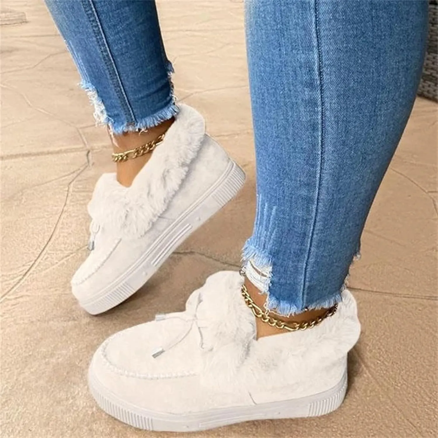 Winter Boots For Women 2024 Warm Fur Lined Snow Boots Outdoor Short Ankle Booties Slip On Comfortable Loafers Shoes