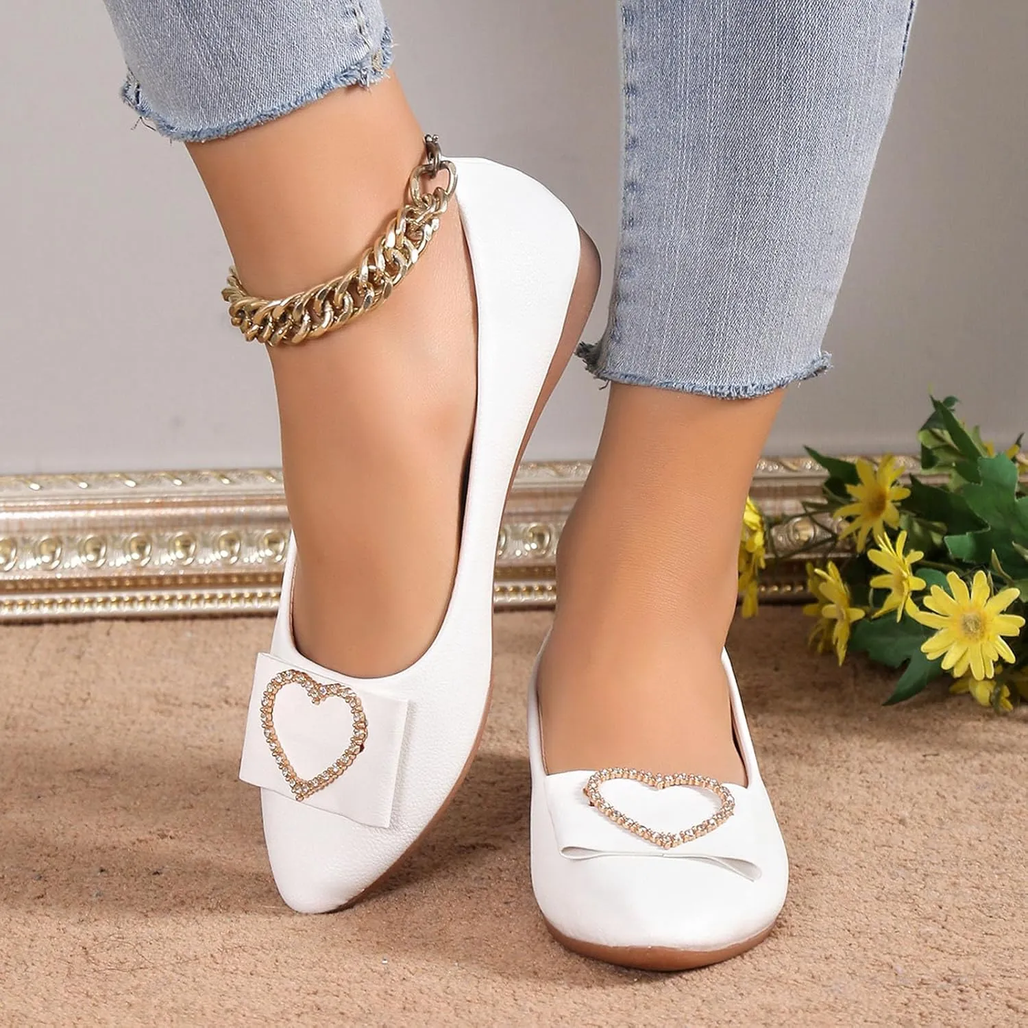 Women's Flats Shoes Ballet Flats Dress Shoes Comfortable PU Leather Slip on Loafers for Women