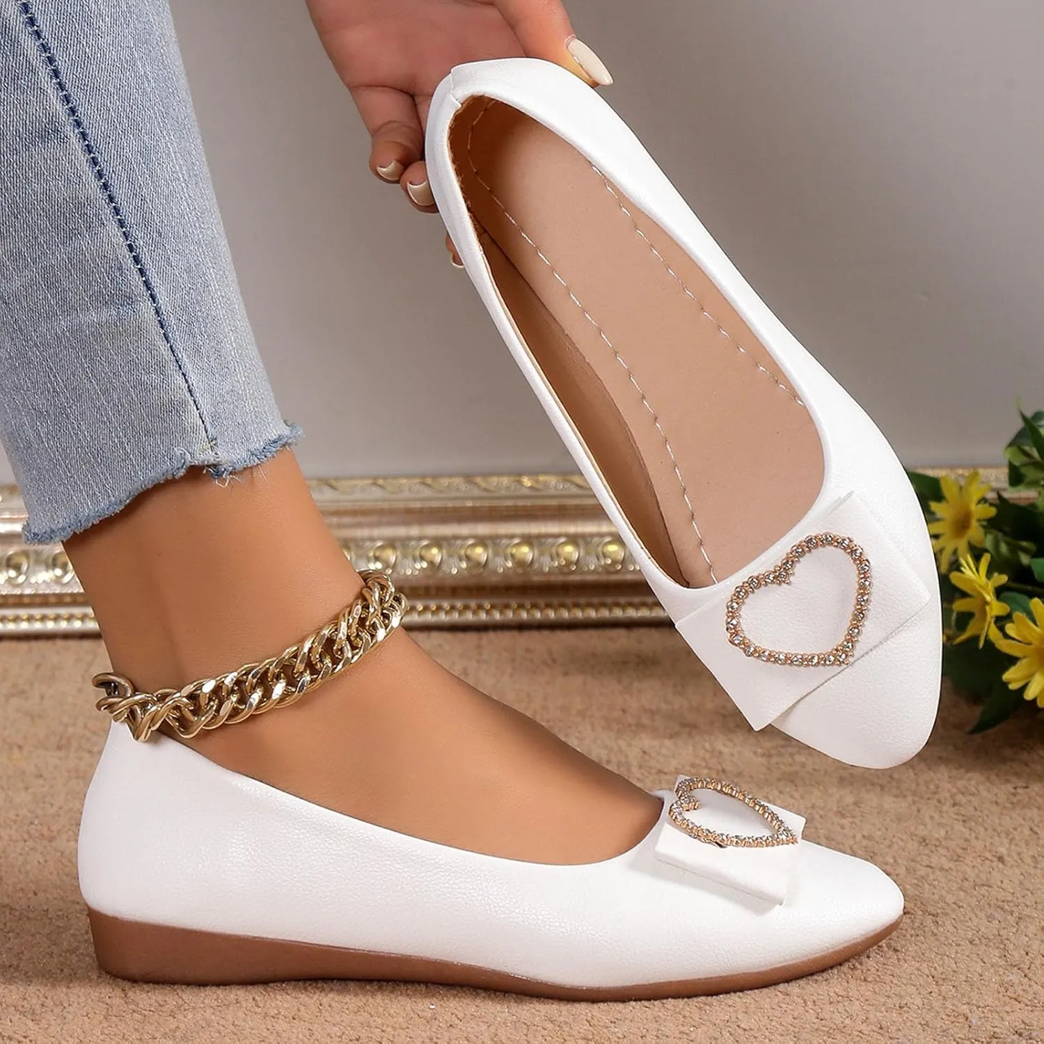 Women's Flats Shoes Ballet Flats Dress Shoes Comfortable PU Leather Slip on Loafers for Women
