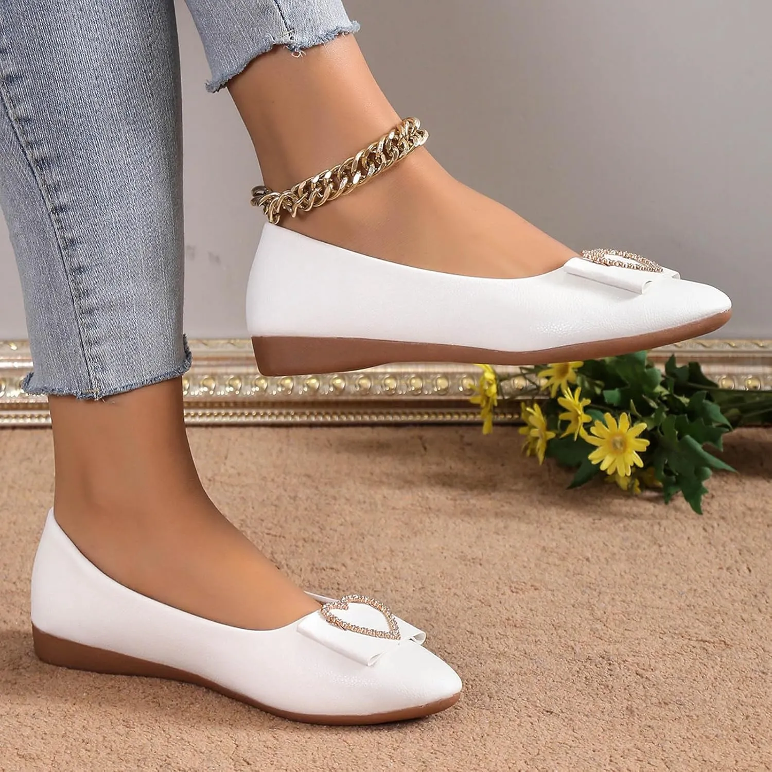 Women's Flats Shoes Ballet Flats Dress Shoes Comfortable PU Leather Slip on Loafers for Women