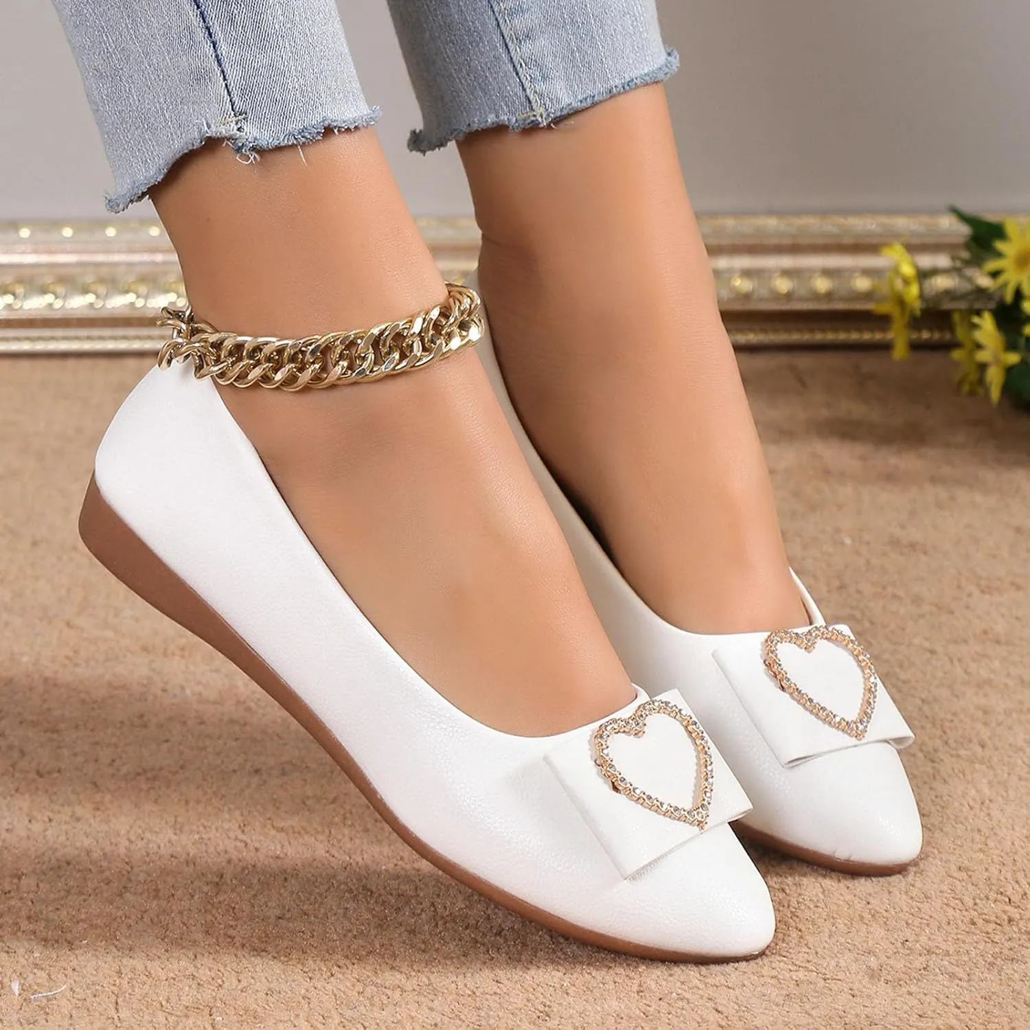 Women's Flats Shoes Ballet Flats Dress Shoes Comfortable PU Leather Slip on Loafers for Women