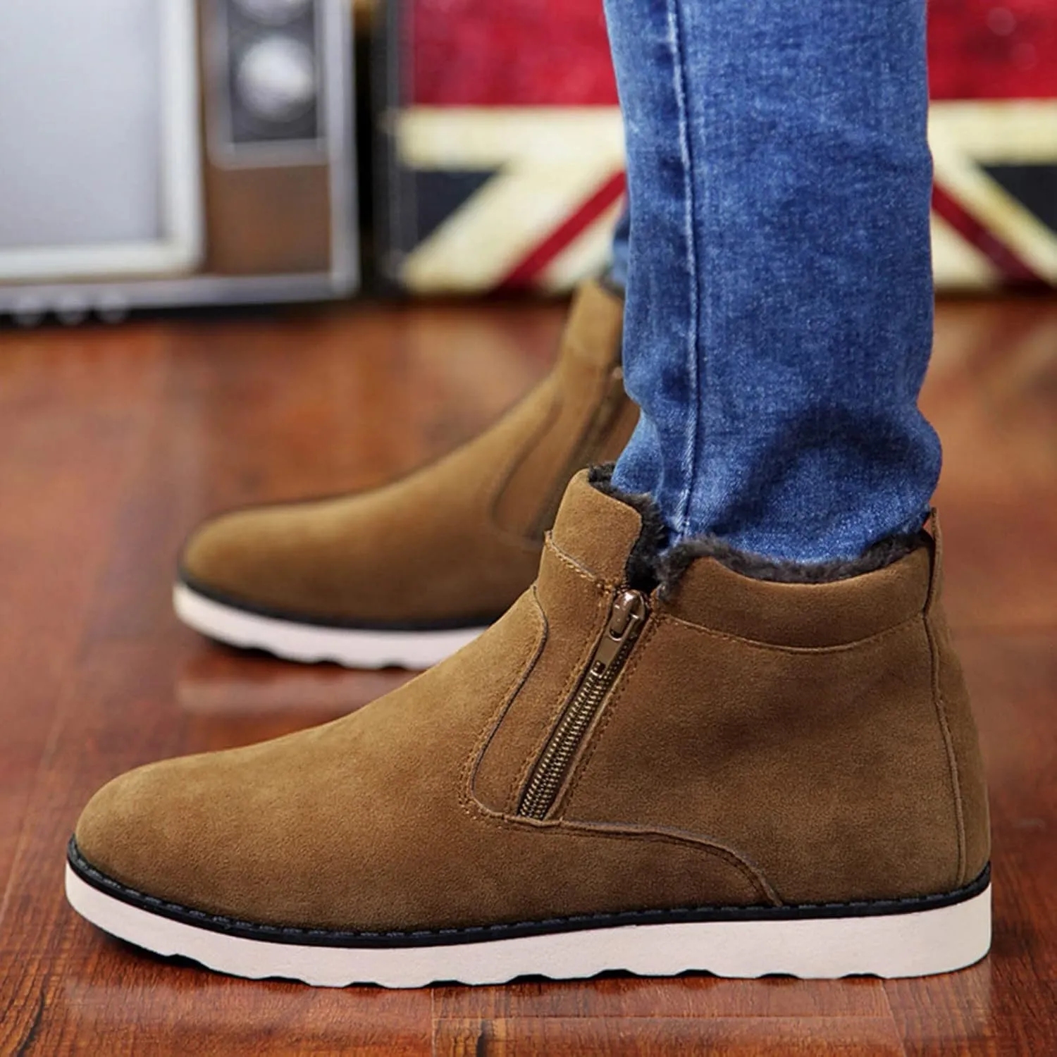 Womens Mens Snow Boots, Waterproof Snow Boots Work Sneaker Boots Fur Lined Short Ankle Booties Womens Work Boots