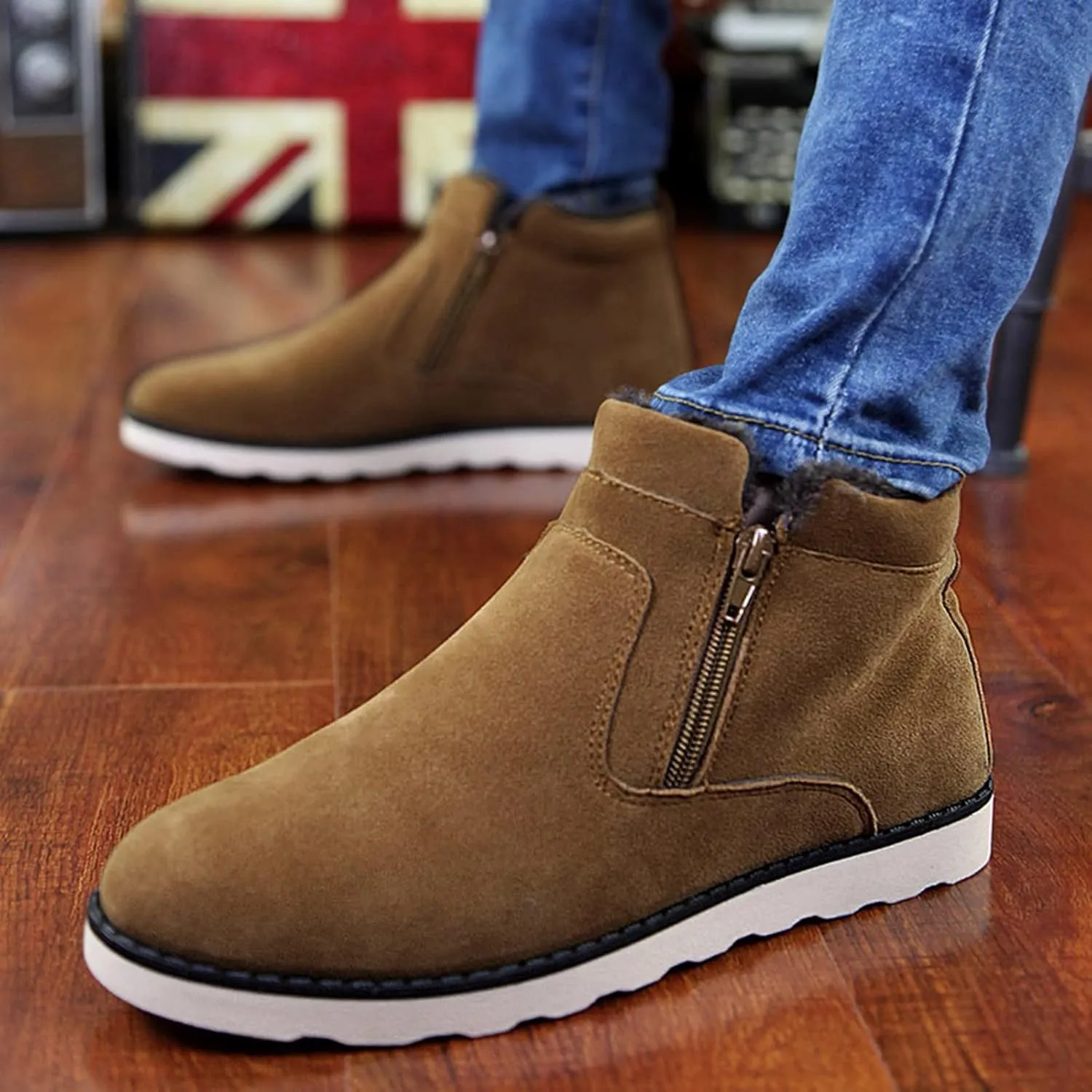 Womens Mens Snow Boots, Waterproof Snow Boots Work Sneaker Boots Fur Lined Short Ankle Booties Womens Work Boots