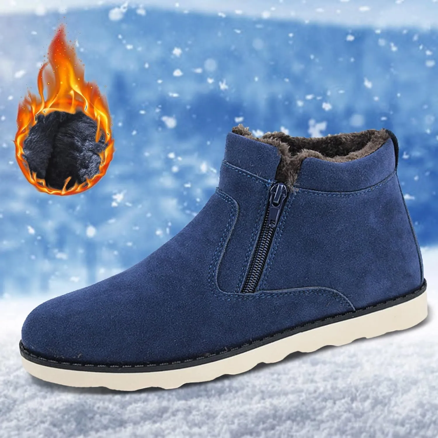 Womens Mens Snow Boots, Waterproof Snow Boots Work Sneaker Boots Fur Lined Short Ankle Booties Womens Work Boots