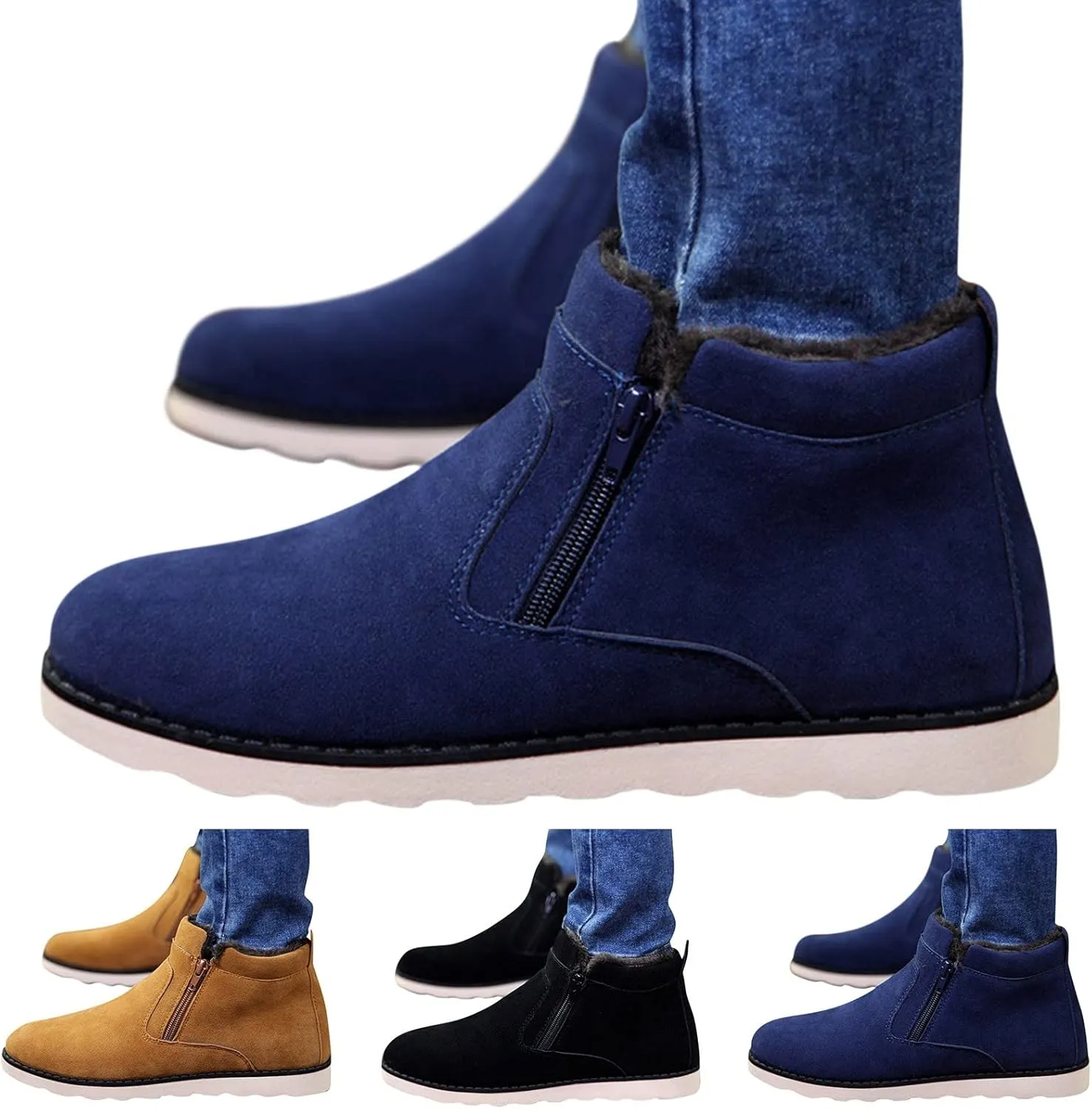 Womens Mens Snow Boots, Waterproof Snow Boots Work Sneaker Boots Fur Lined Short Ankle Booties Womens Work Boots