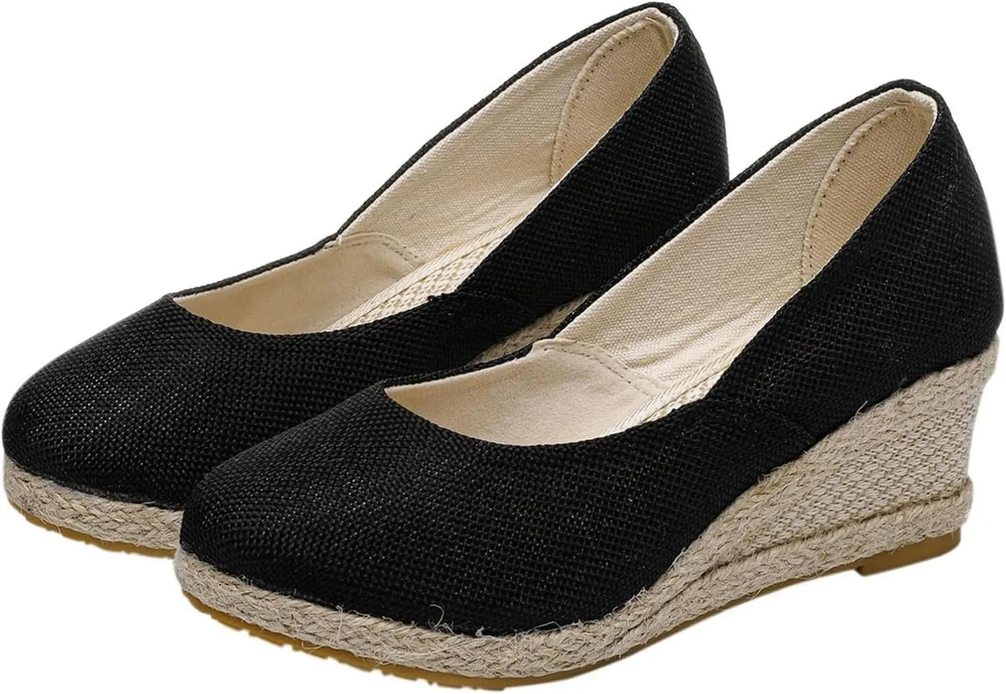 Women's Platform Espadrilles Wedge Sandals Pointed Toe Heels Shoes Solid Color Slip On Shoe Casual Summer Slide Shoes Canvas Wedges Sandal Comfortable Closed Toe Sandal for Daily Wear