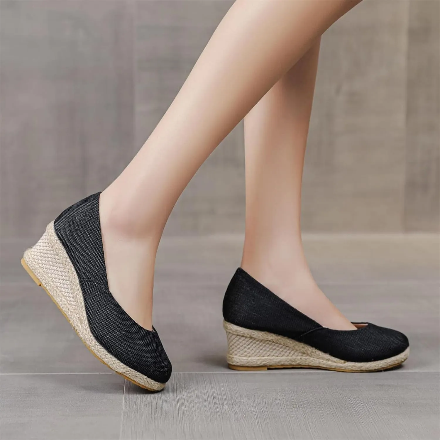 Women's Platform Espadrilles Wedge Sandals Pointed Toe Heels Shoes Solid Color Slip On Shoe Casual Summer Slide Shoes Canvas Wedges Sandal Comfortable Closed Toe Sandal for Daily Wear