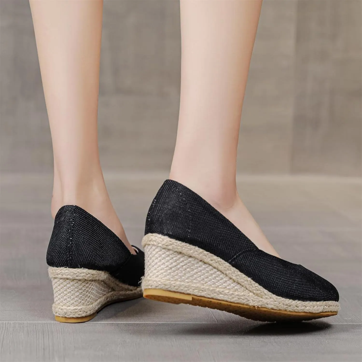 Women's Platform Espadrilles Wedge Sandals Pointed Toe Heels Shoes Solid Color Slip On Shoe Casual Summer Slide Shoes Canvas Wedges Sandal Comfortable Closed Toe Sandal for Daily Wear