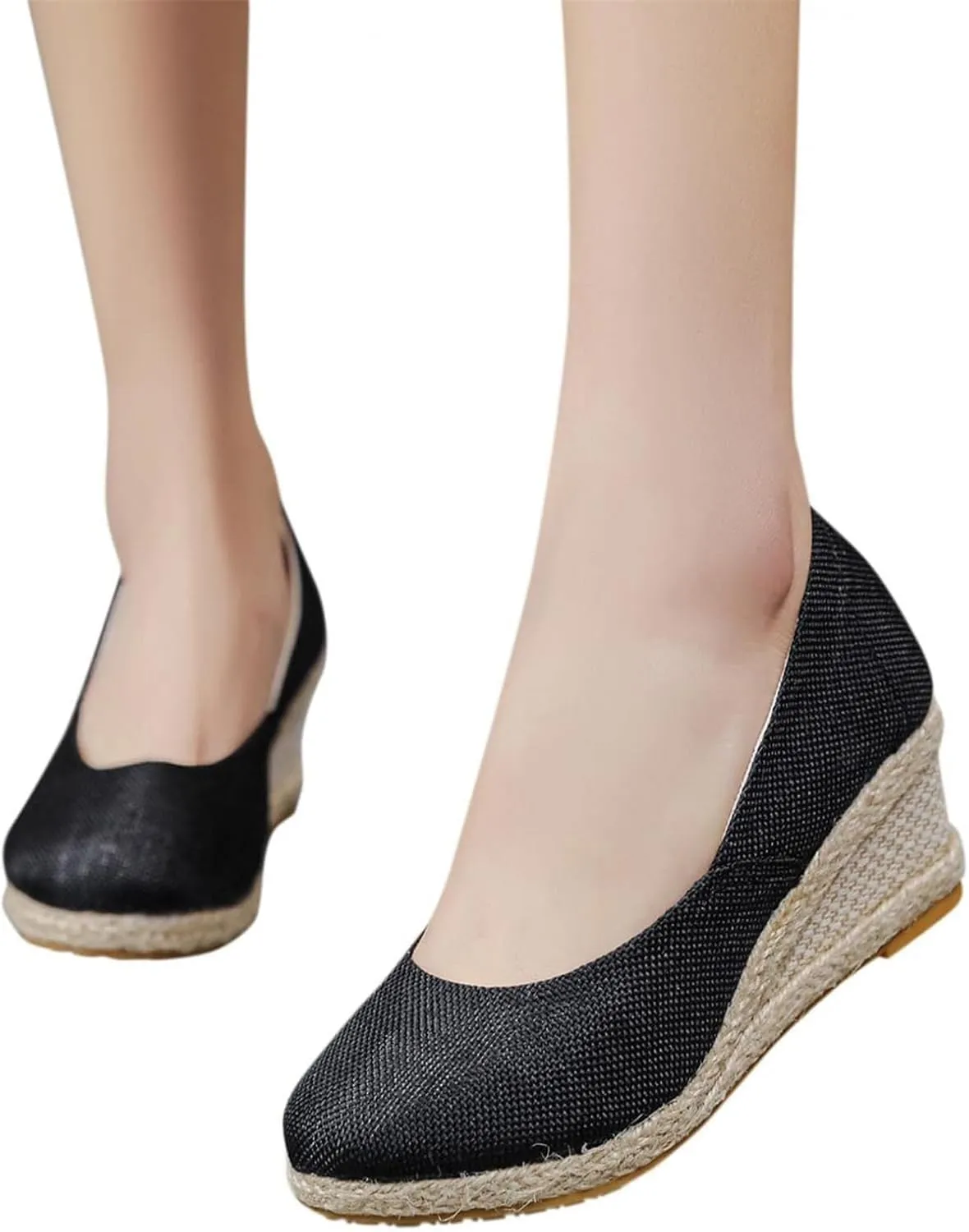 Women's Platform Espadrilles Wedge Sandals Pointed Toe Heels Shoes Solid Color Slip On Shoe Casual Summer Slide Shoes Canvas Wedges Sandal Comfortable Closed Toe Sandal for Daily Wear