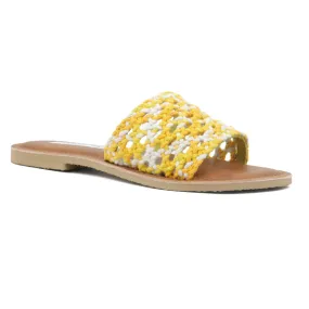 Yellow & White Woven Cotton Strap Slip-On