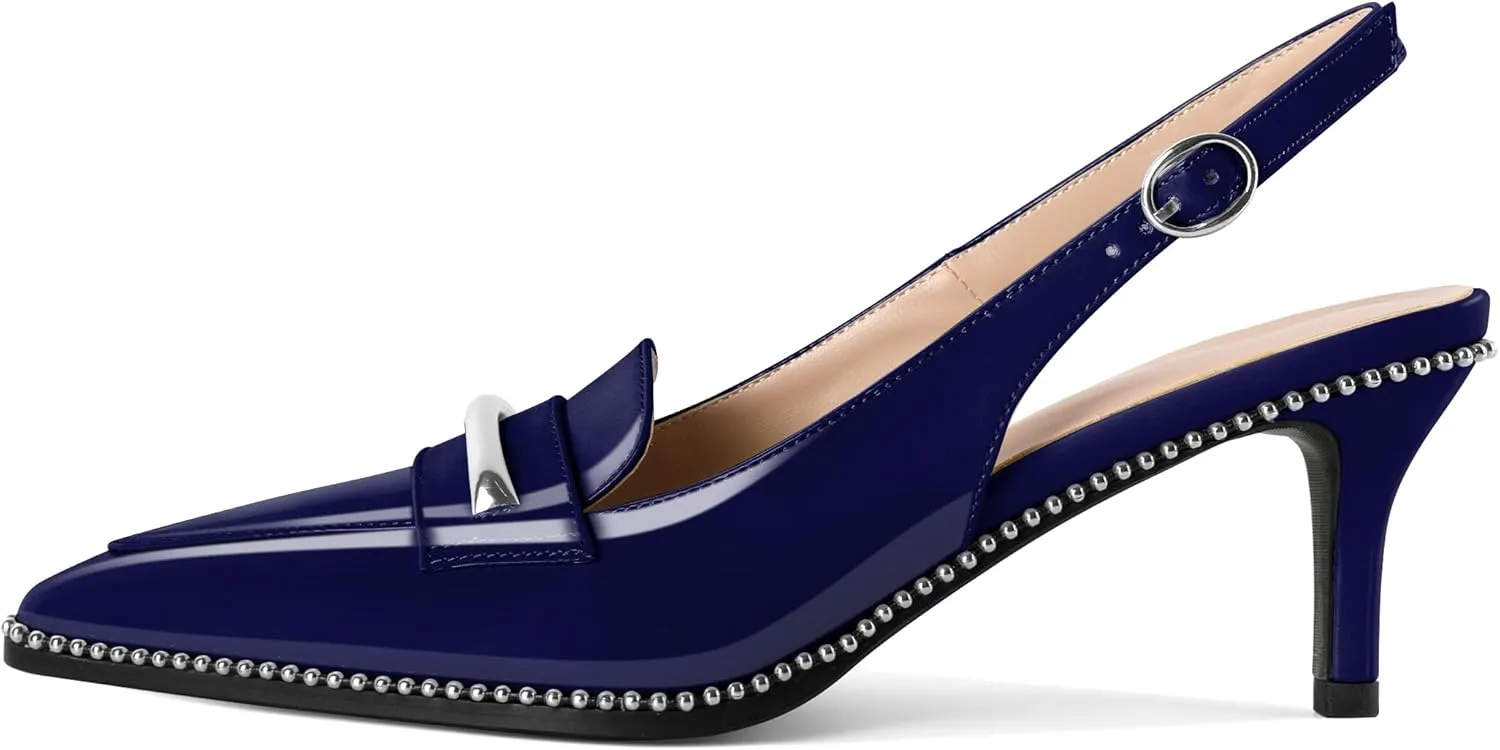 YODEKS Women's Slingback Heels Pointed Toe Low Heel 2.5" Loafers Shoes Size 5-13