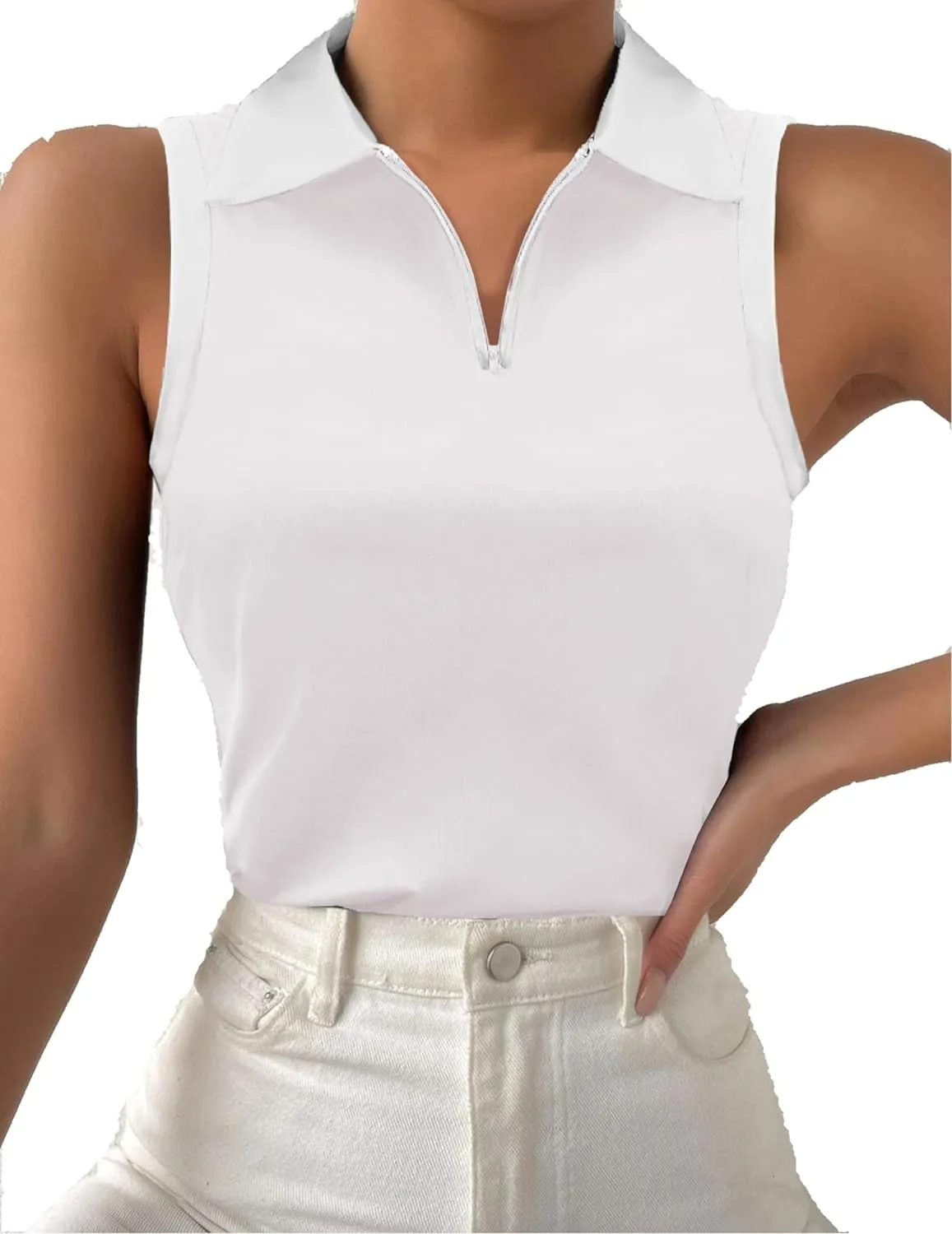 Zeagoo Womens Tank Tops 2024 Casual V Neck Sleeveless Blouses Slim Fit UPF 50  Polo Shirts XS-XXL